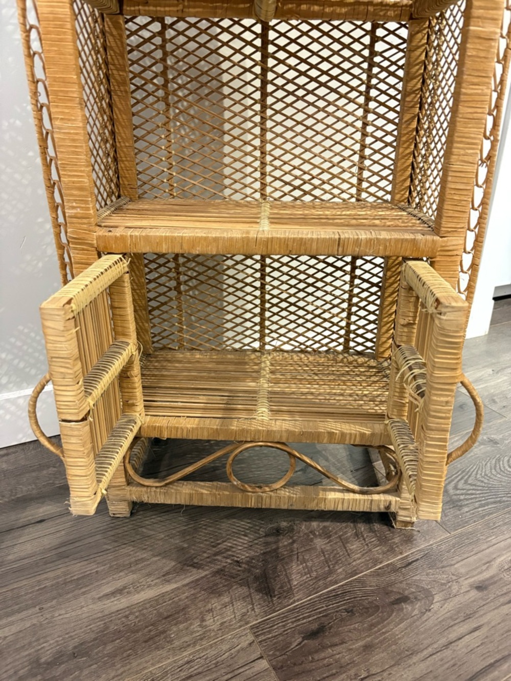 Vintage Rattan wicker shelf free standing floor shelf boho furniture - Picture 10 of 16